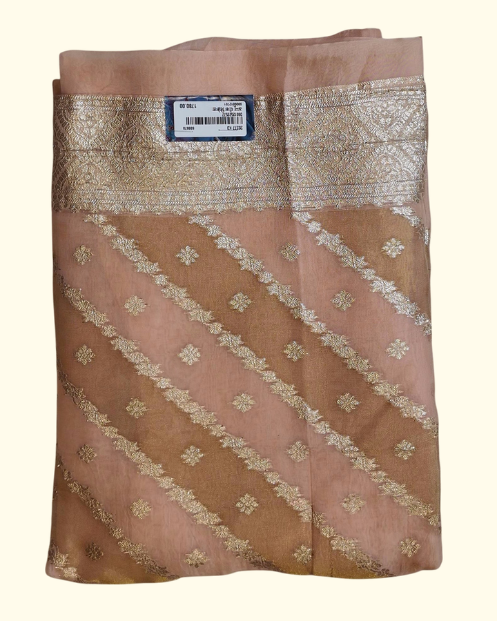 Radiant Peach Brocade Unstitched Salwar Suit Ensemble", - Image 1_no_bg