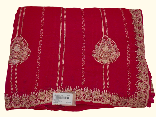 Radiant Red Saree with Intricate Golden Accents", - Image 1_no_bg