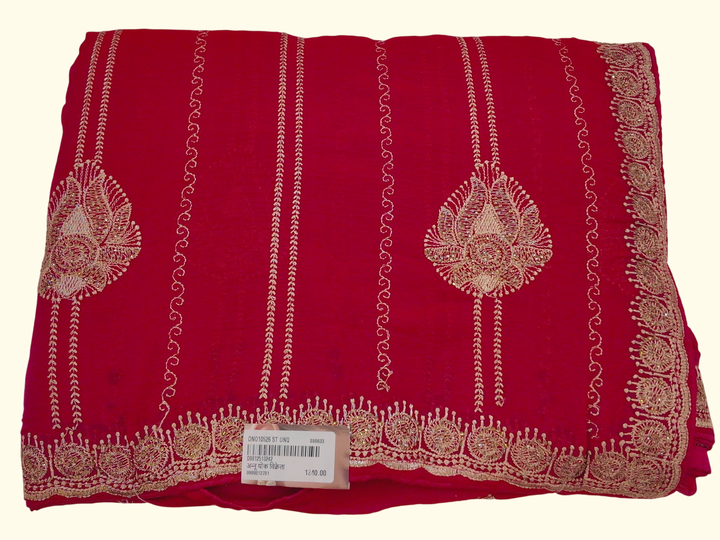Radiant Red Saree with Intricate Golden Accents", - Image 1_no_bg