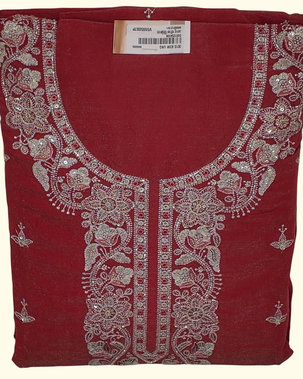 Radiant Ruby Unstitched Suit with Intricate Silver Embroidery", - Image 1_no_bg