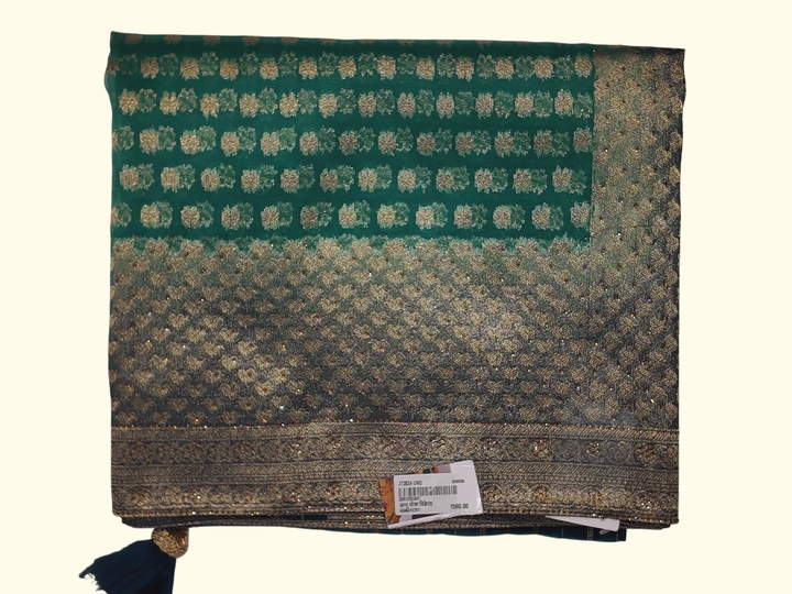 Regal Green and Gold Banarasi Silk Saree", - Image 1_no_bg