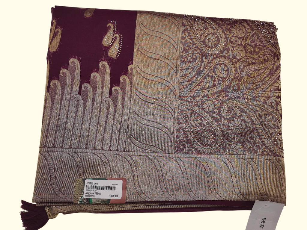 Regal Maroon Saree with Intricate Paisley Dance", - Image 1_no_bg
