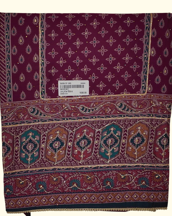 Regal Maroon Unstitched Suit with Intricate Paisley Weave", - Image 1_no_bg