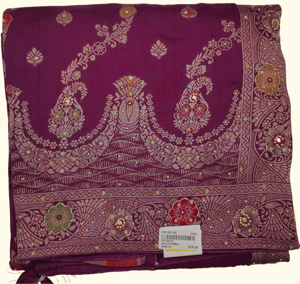 Regal Plum Saree with Intricate Embroidery and Timeless Charm", - Image 1_no_bg