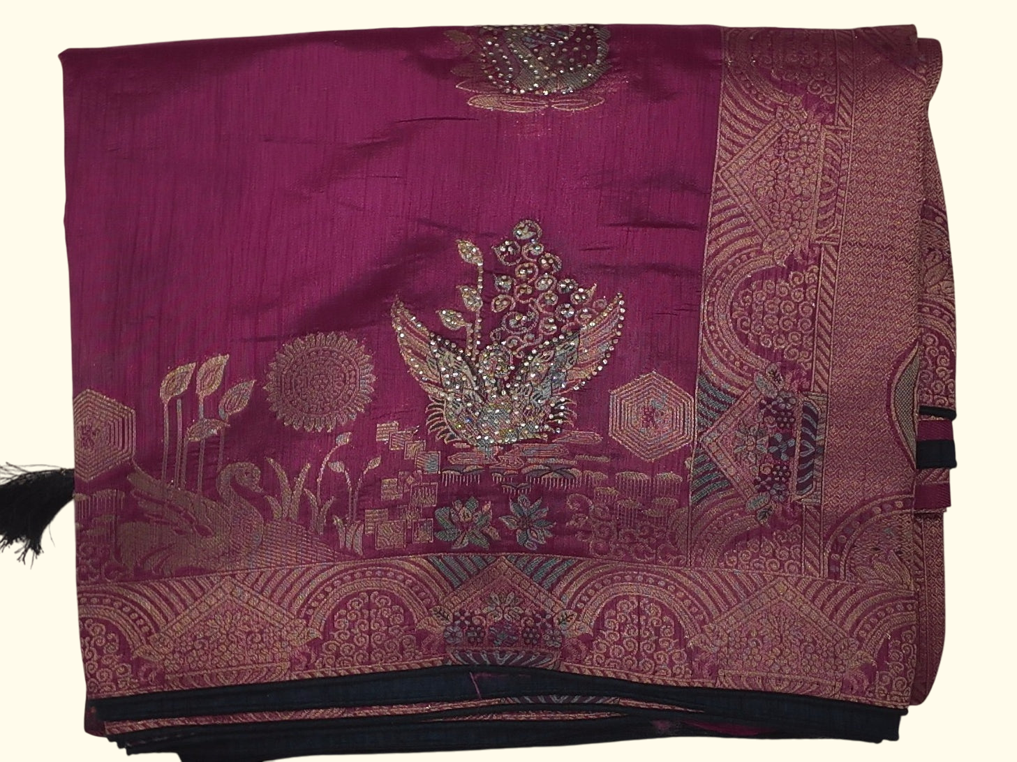 Regal Plum Saree with Ornate Gold Weave for Festive Galas", - Image 1_no_bg