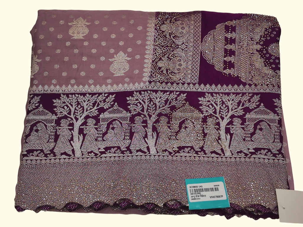 Regal Purple Banarasi Saree with Timeless Silver Zari Work", - Image 1_no_bg
