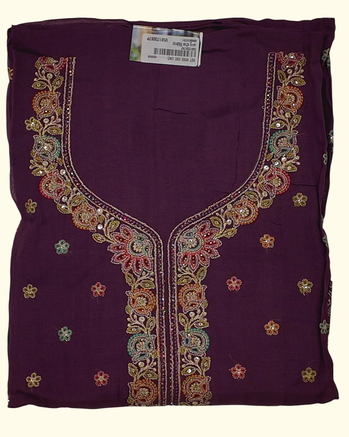 Regal Purple Unstitched Suit with Intricate Embroidery", - Image 1_no_bg