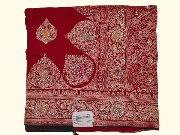 Regal Red Heritage Saree with Intricate Floral Patterns", - Image 1_no_bg