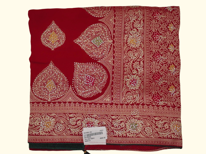 Regal Red Heritage Saree with Intricate Floral Patterns", - Image 1_no_bg