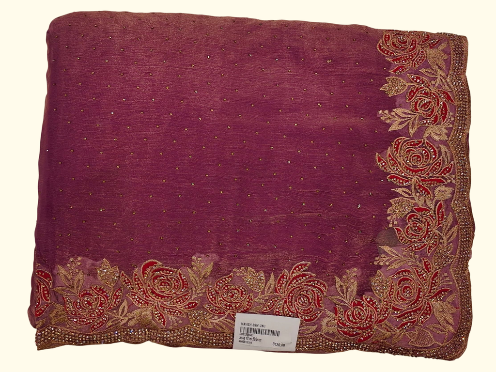 Regal Rose Burst: Luxurious Maroon Floral Saree", - Image 1_no_bg