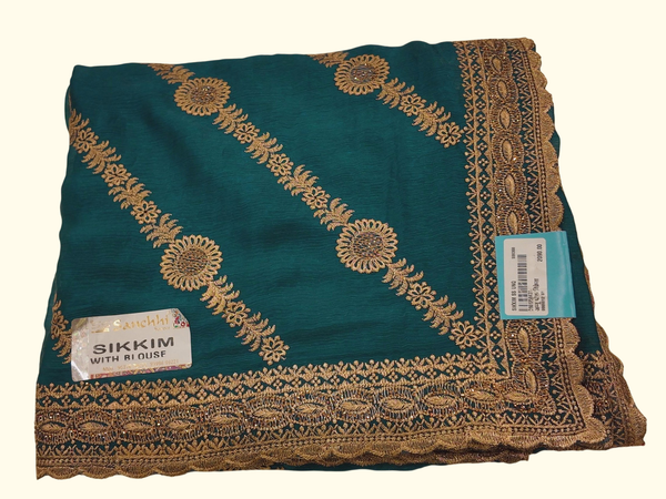 Regal Teal Delight: Ornate Gold-Embroidered Saree", - Image 1_no_bg