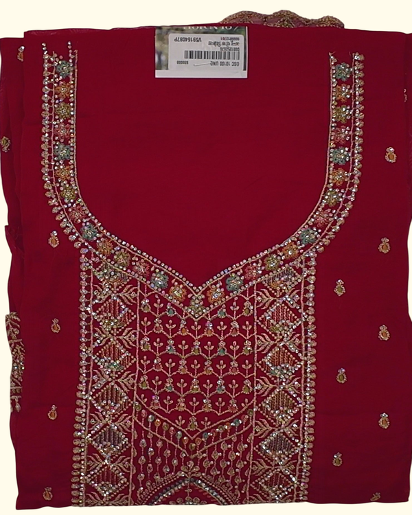 Rich Crimson Unstitched Suit with Exquisite Embroidery", - Image 1_no_bg