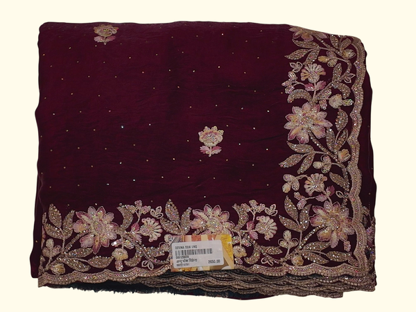 Rich Maroon Saree with Intricate Floral Embroidery", - Image 1_no_bg