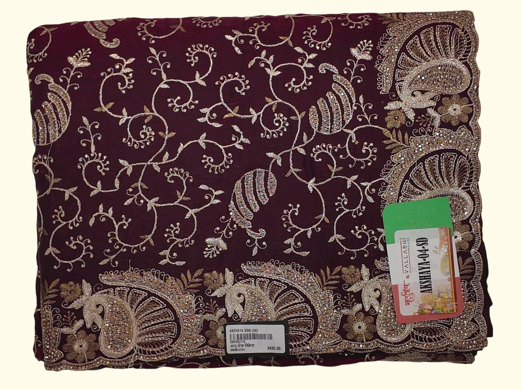 Rich Maroon Saree with Intricate Golden Embroidery", - Image 1_no_bg