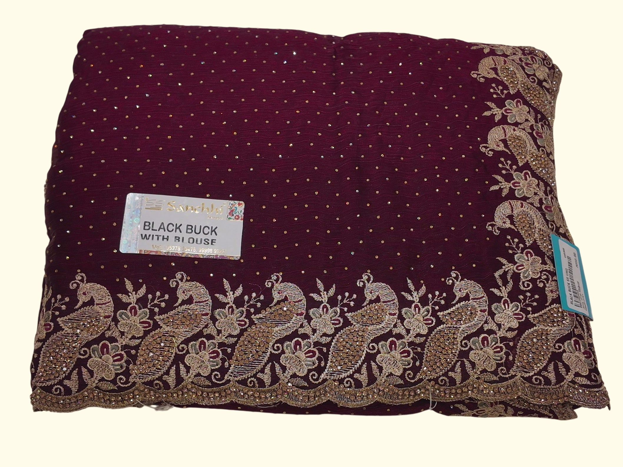 Rich Maroon Saree with Intricate Paisley Embroidery", - Image 1_no_bg