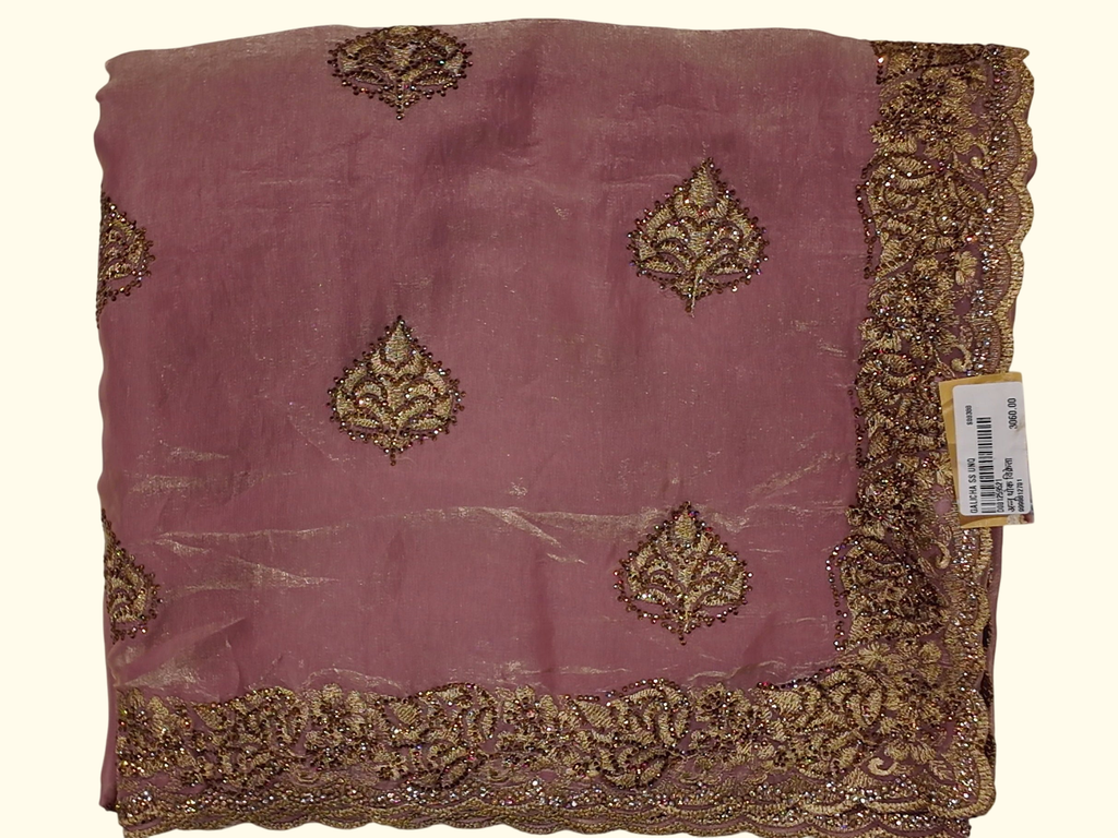 Rose Glimmer Silk Saree with Regal Embellishments", - Image 1_no_bg