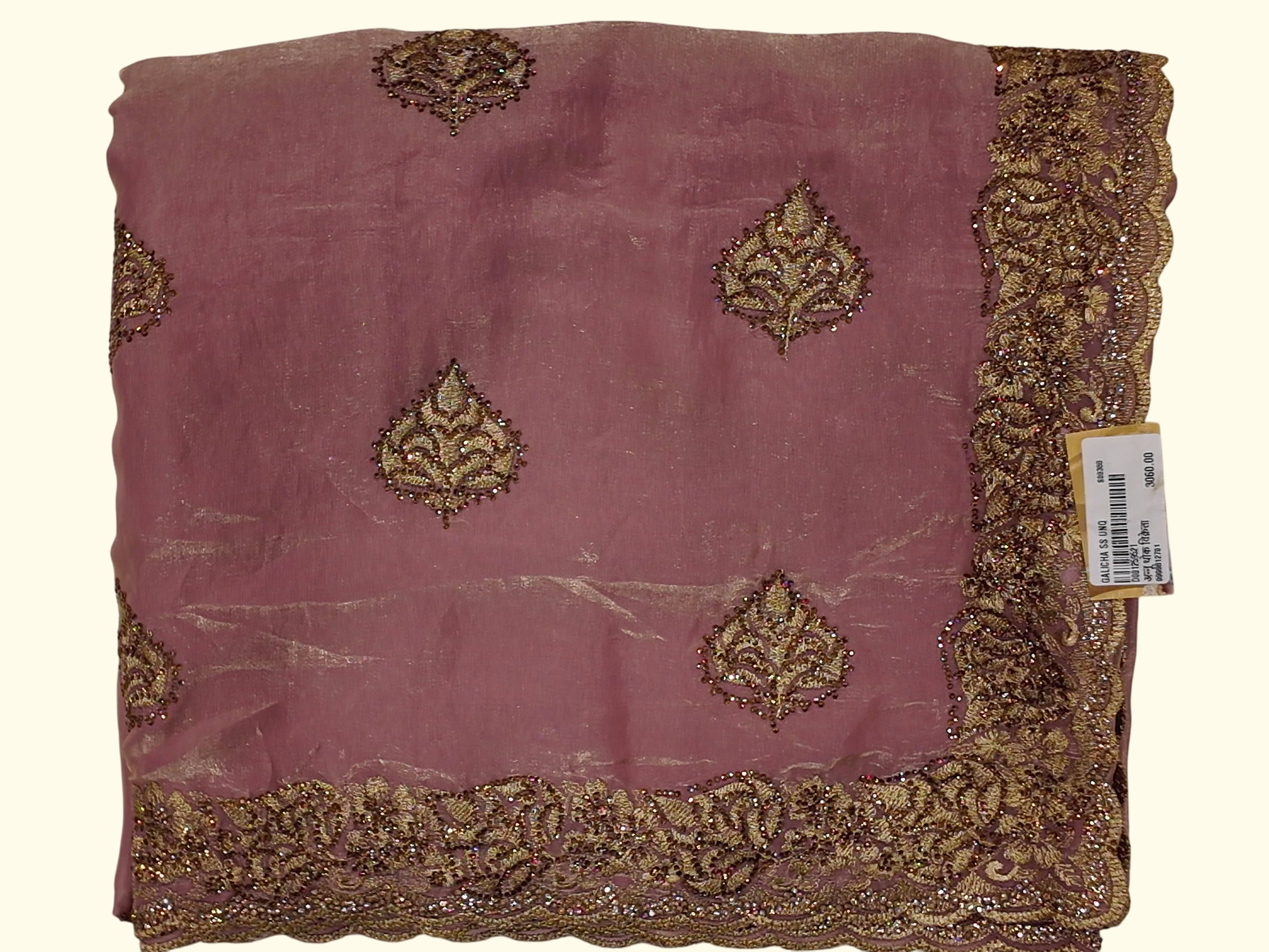 Rose Glimmer Silk Saree with Regal Embellishments", - Image 1_no_bg
