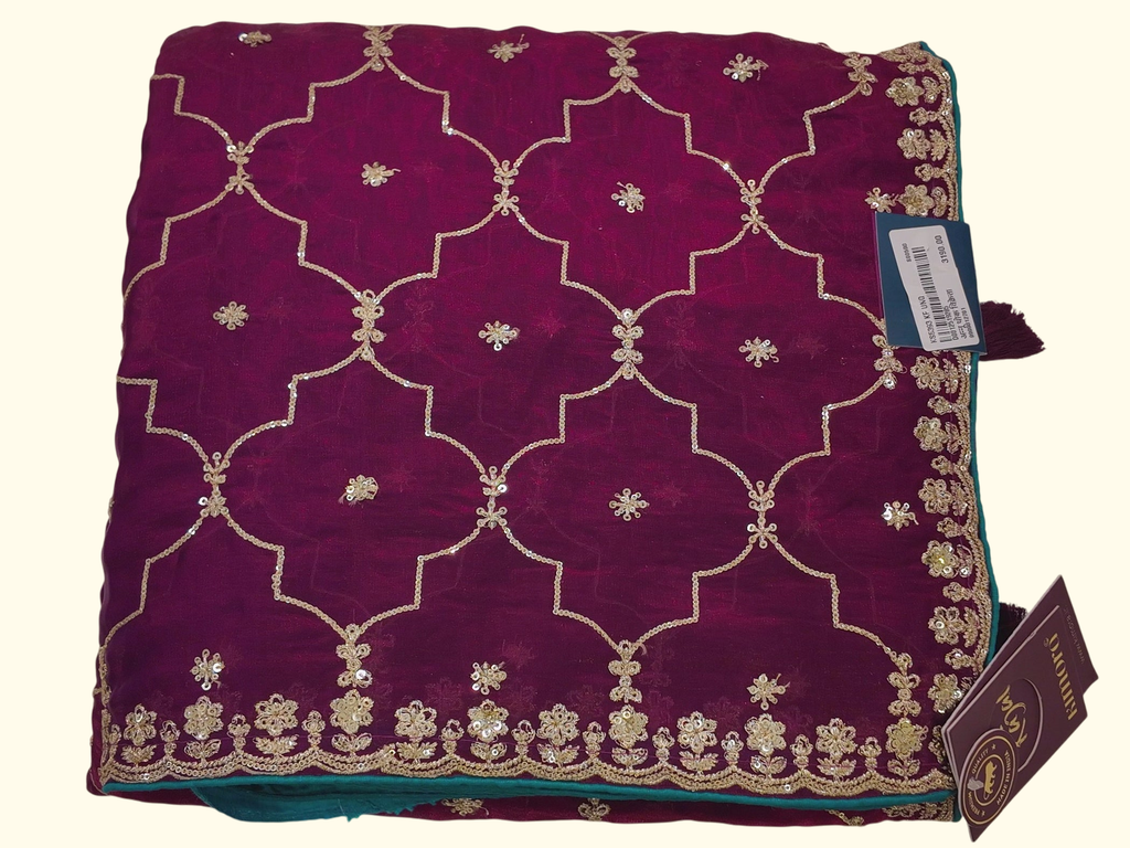 Royal Maroon Velvet Saree with Intricate Gold Embroidery", - Image 1_no_bg