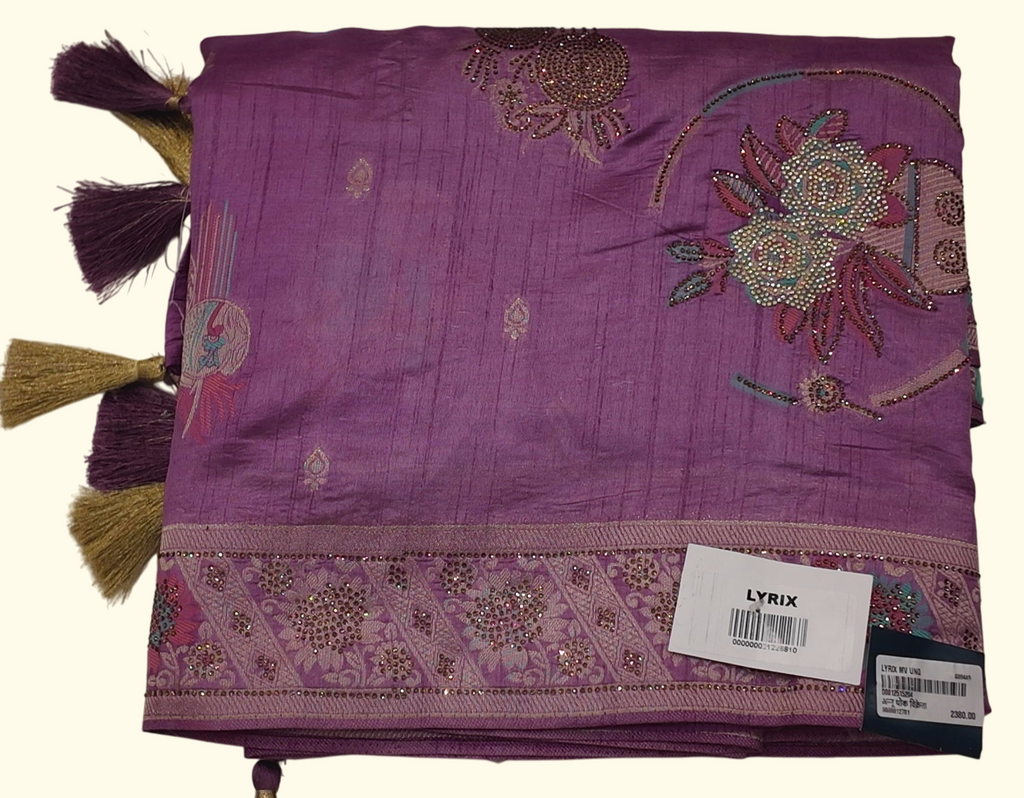 Royal Orchid: Handcrafted Silk Saree with Jewel Accents", - Image 1_no_bg