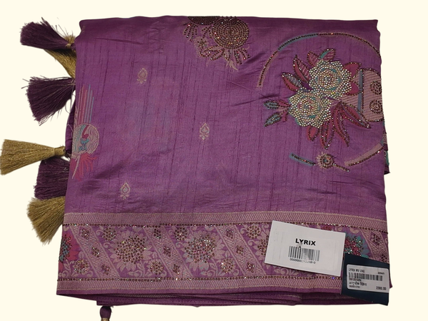 Royal Orchid: Handcrafted Silk Saree with Jewel Accents", - Image 1_no_bg