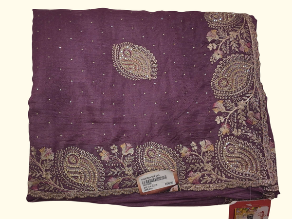 Royal Plum Heritage Saree with Intricate Zari Embroidery", - Image 1_no_bg