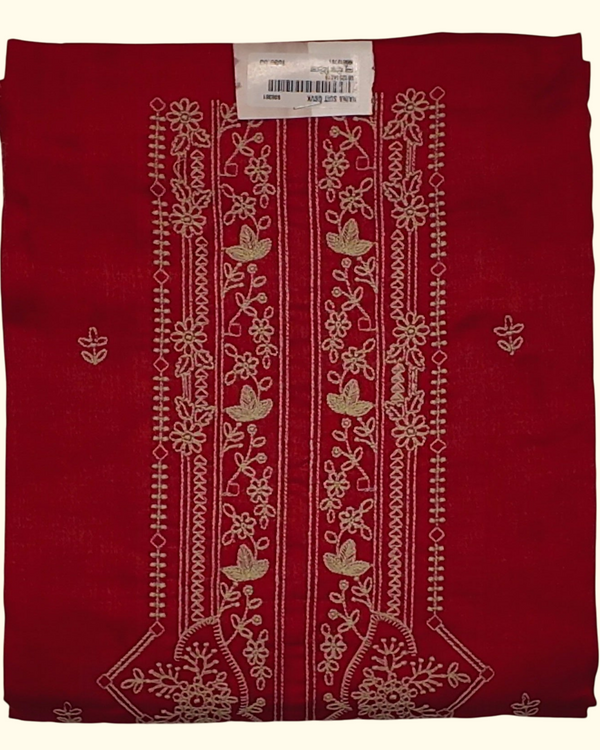 Scarlet Fantasy: Artisanal Floral Embroidered Unstitched Suit", - Image 1_no_bg