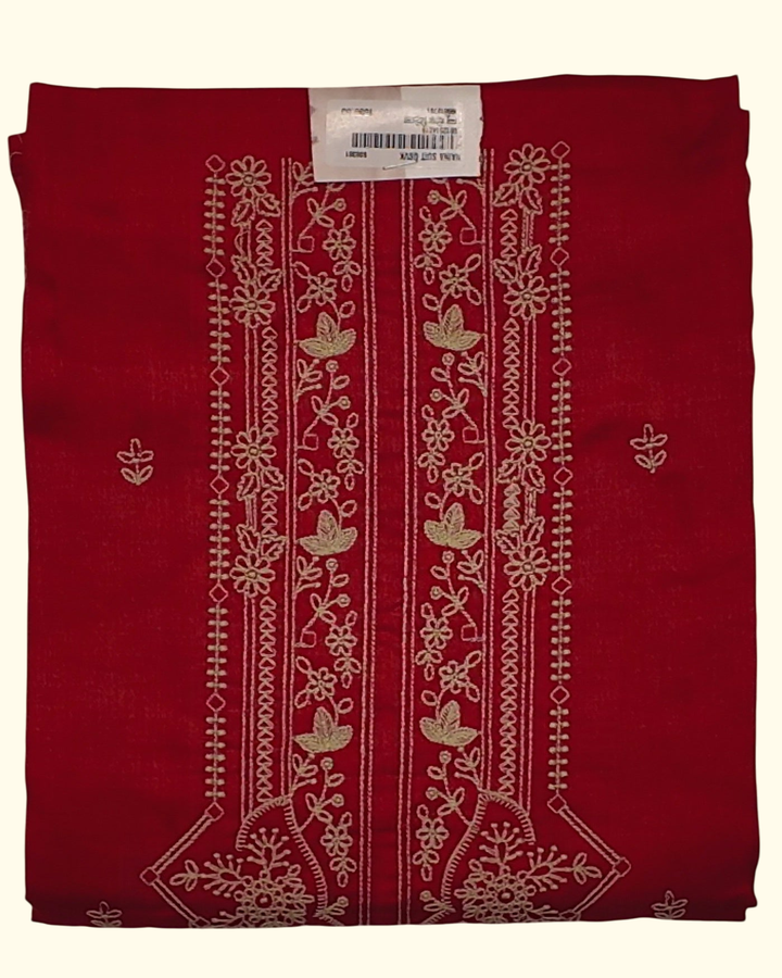 Scarlet Fantasy: Artisanal Floral Embroidered Unstitched Suit", - Image 1_no_bg