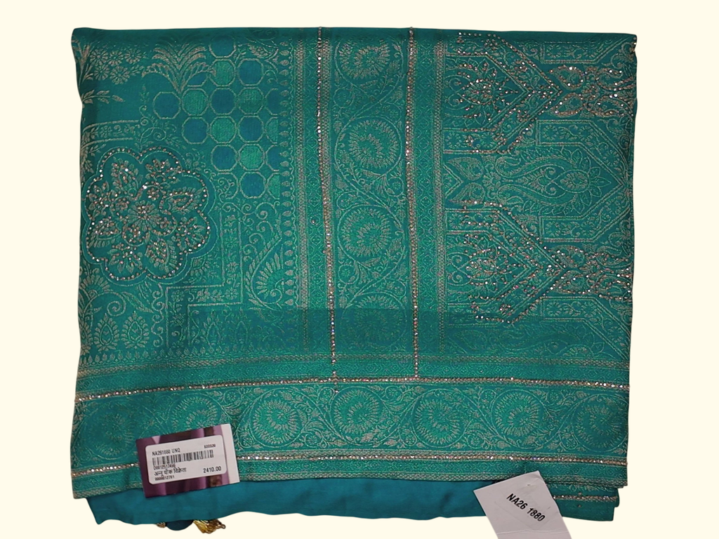 Teal Dream: Timeless Intricate Patterned Saree", - Image 1_no_bg