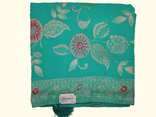 Vibrant Aqua Floral Saree for Festive Celebrations", - Image 1_no_bg