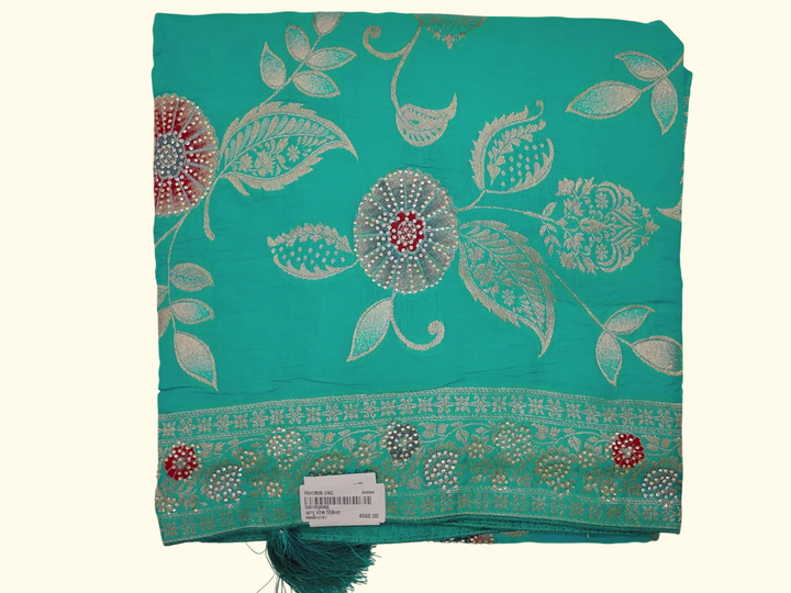 Vibrant Aqua Floral Saree for Festive Celebrations", - Image 1_no_bg