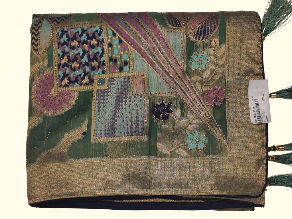 Vibrant Artistry: Patchwork Magic Saree in Bold Hues", - Image 1_no_bg