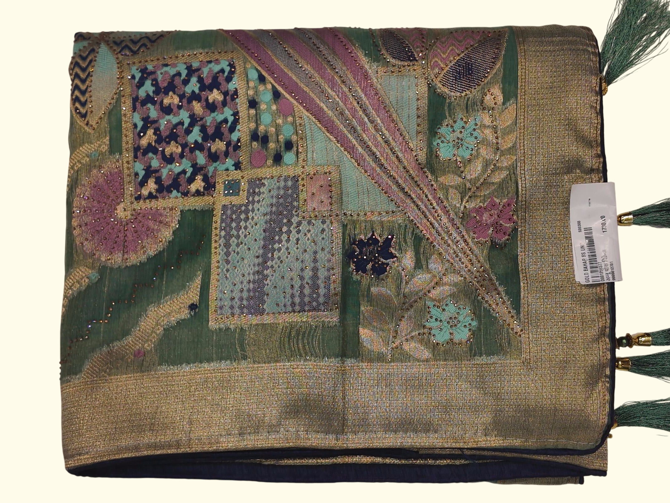 Vibrant Artistry: Patchwork Magic Saree in Bold Hues", - Image 1_no_bg