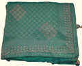 Vibrant Emerald Green Saree with Intricate Silver Detailing", - Image 1_no_bg