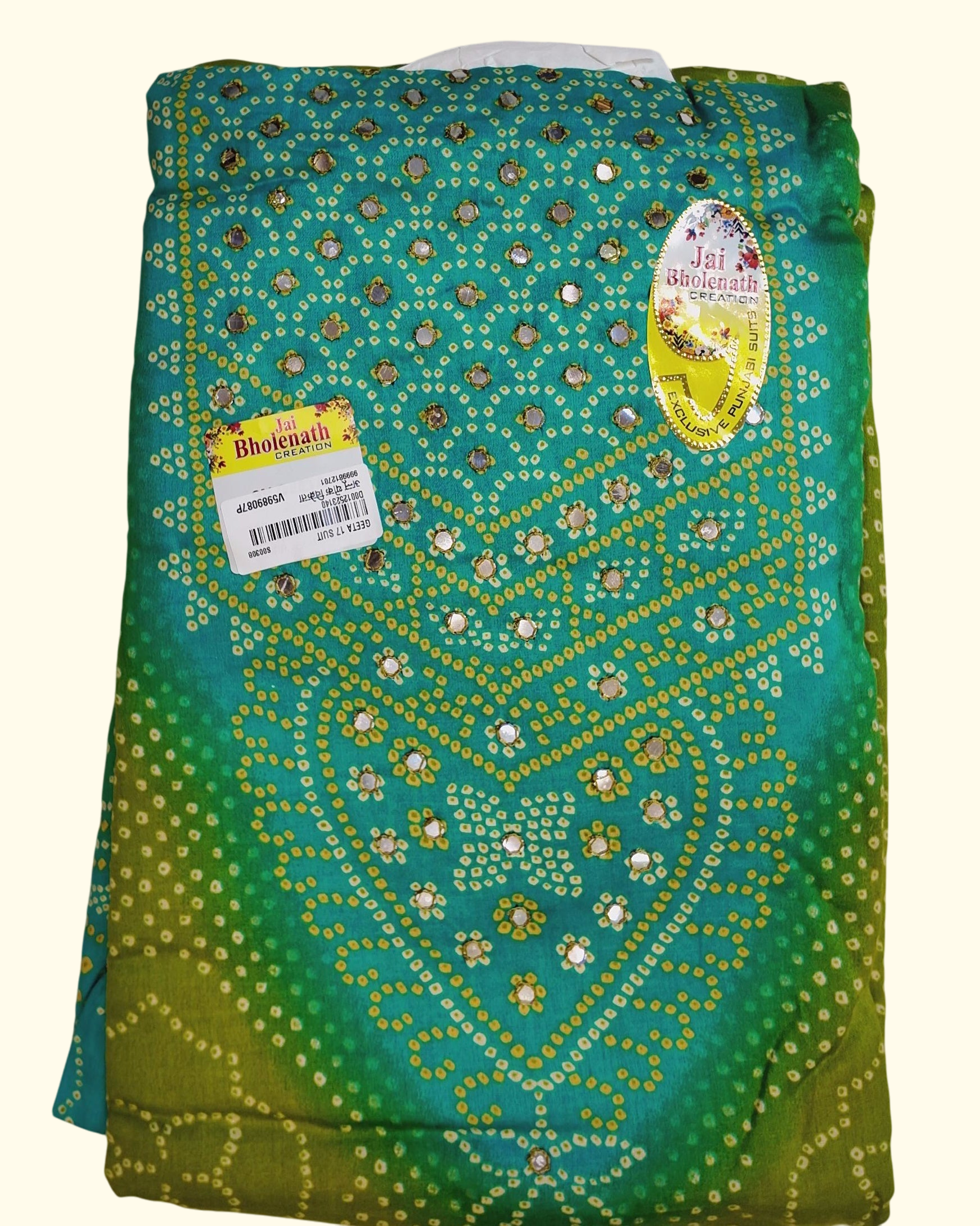 Vibrant Green & Teal Unstitched Suit for Festive Flair", - Image 1_no_bg