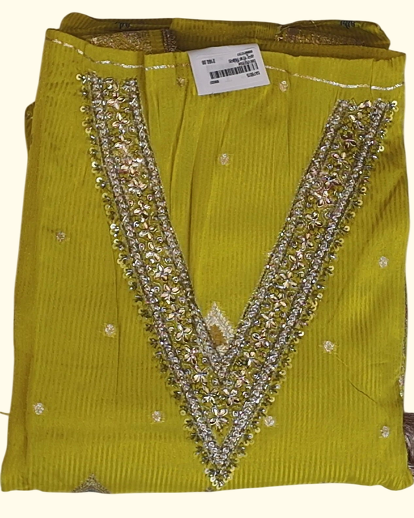 Vibrant Lemon Unstitched Suit with Intricate Sequin Detailing", - Image 1_no_bg