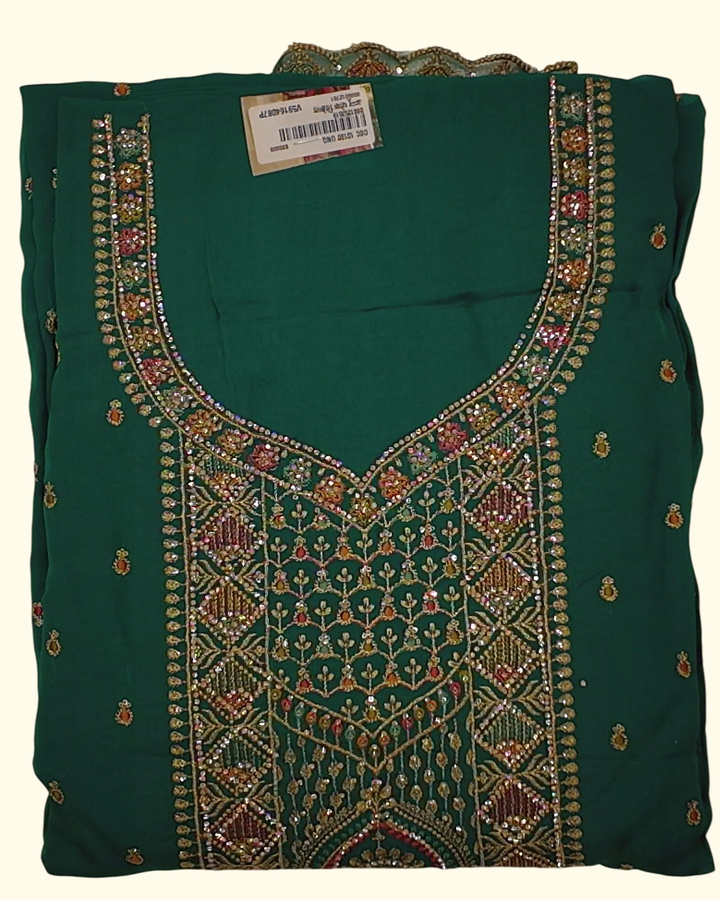 Vibrant Teal Unstitched Suit with Intricate Embroidery", - Image 1_no_bg