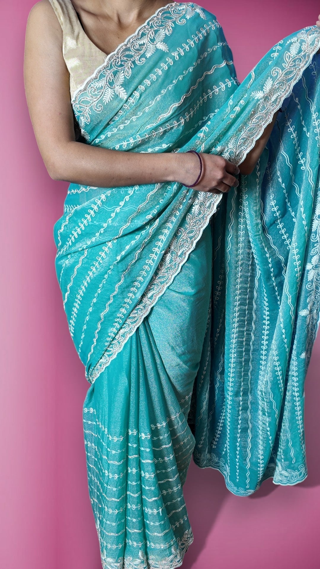 Turquoise Ethereal Elegance Aura Saree