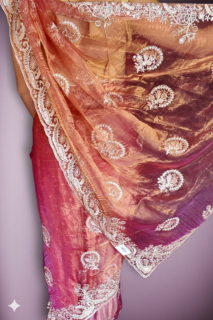 Coral Ethereal Exquisite Bloom Saree