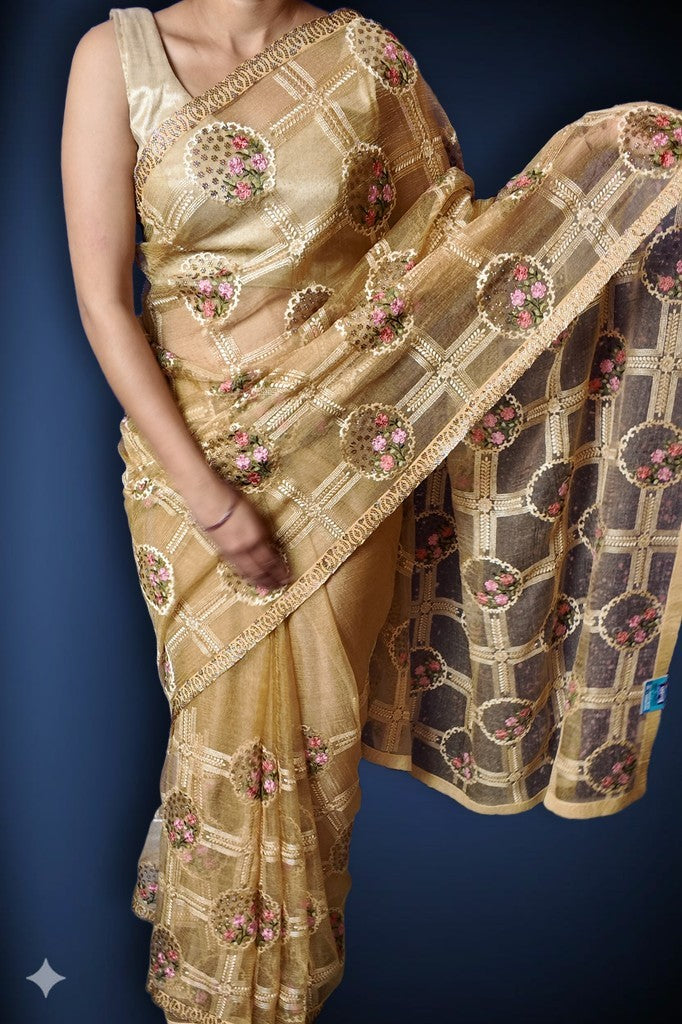 Champagne Regal Exquisite Bloom Saree