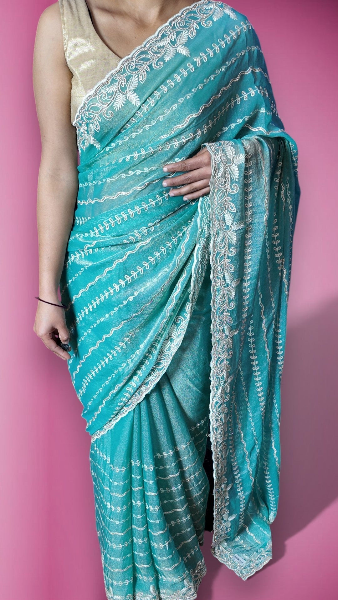 Turquoise Ethereal Elegance Aura Saree