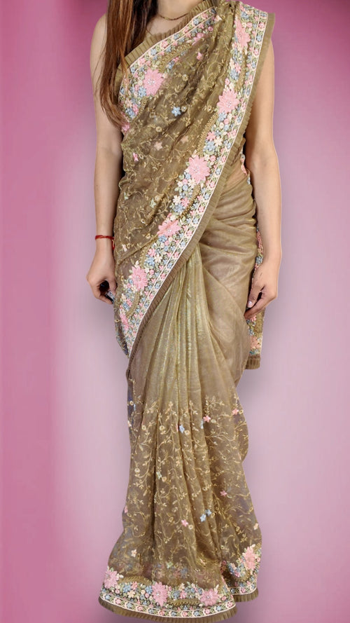 Champagne Regal Exquisite Bloom Saree