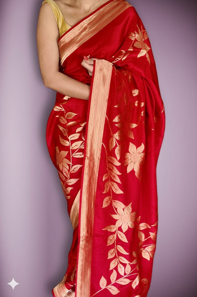 Crimson Regal Opulent Bloom Saree
