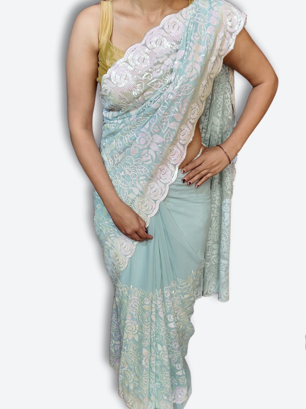 Mint Ethereal Elegance Bloom Saree