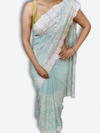 Mint Ethereal Elegance Bloom Saree