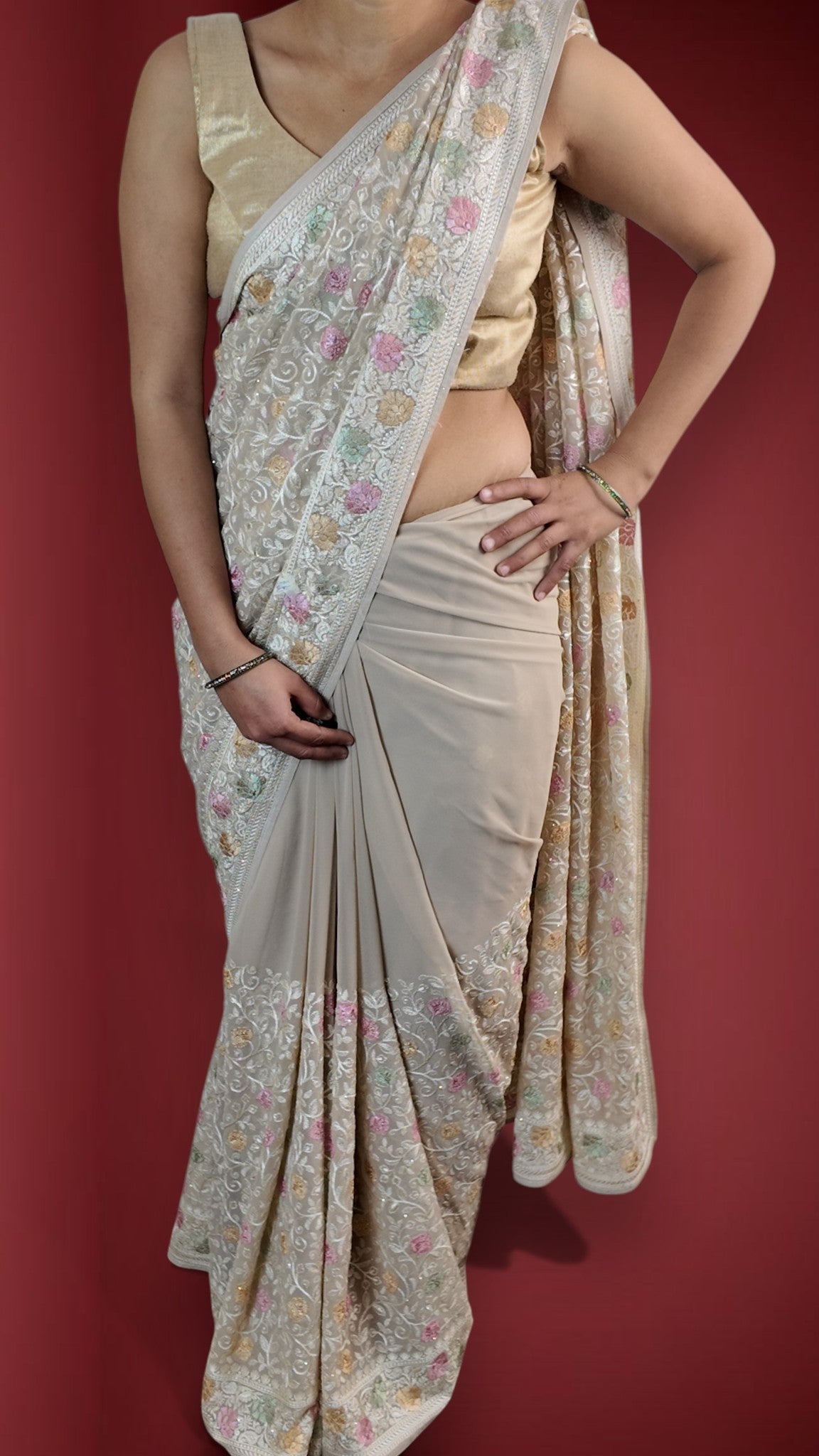 Champagne Ethereal Regal Bloom Saree