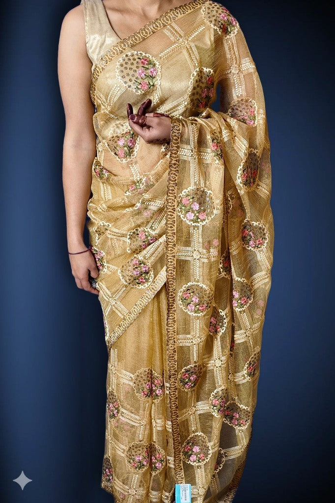 Champagne Regal Exquisite Bloom Saree