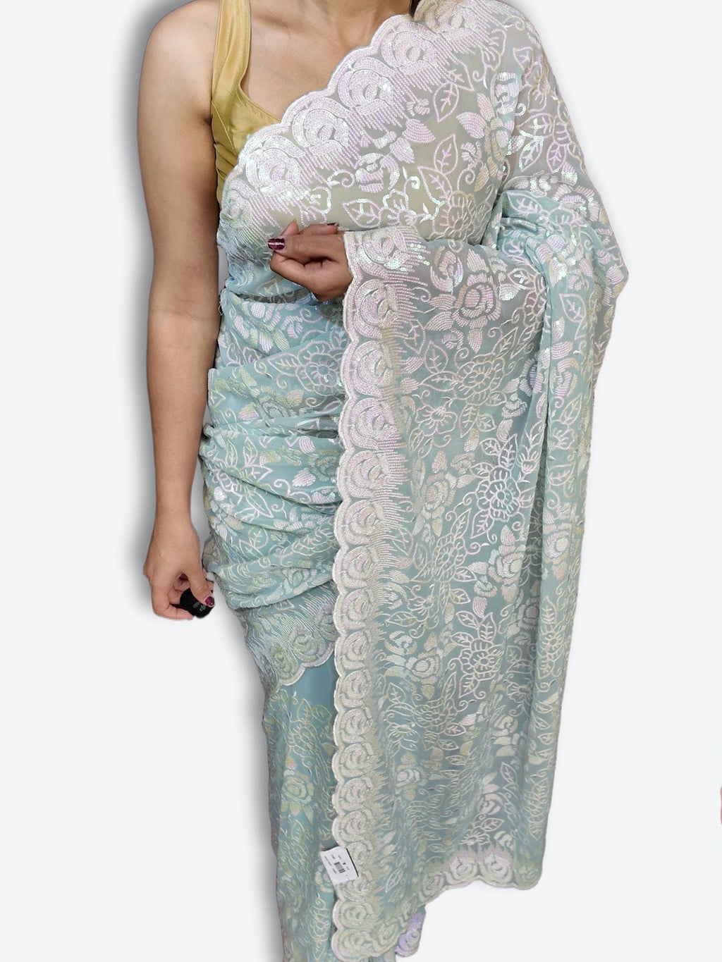 Mint Ethereal Elegance Bloom Saree