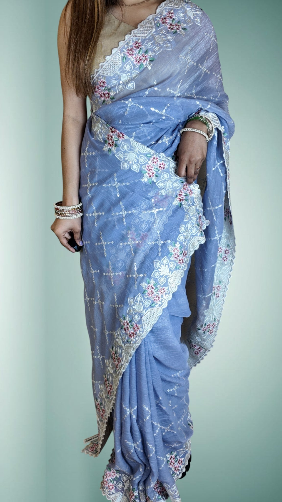 Azure Ethereal Elegance Bloom Saree