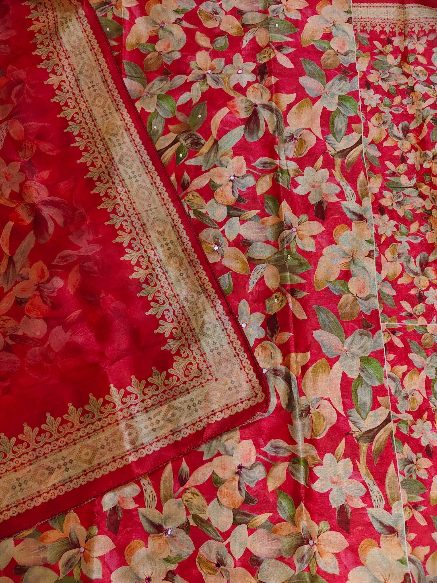 Crimson Regal Opulent Bloom Saree