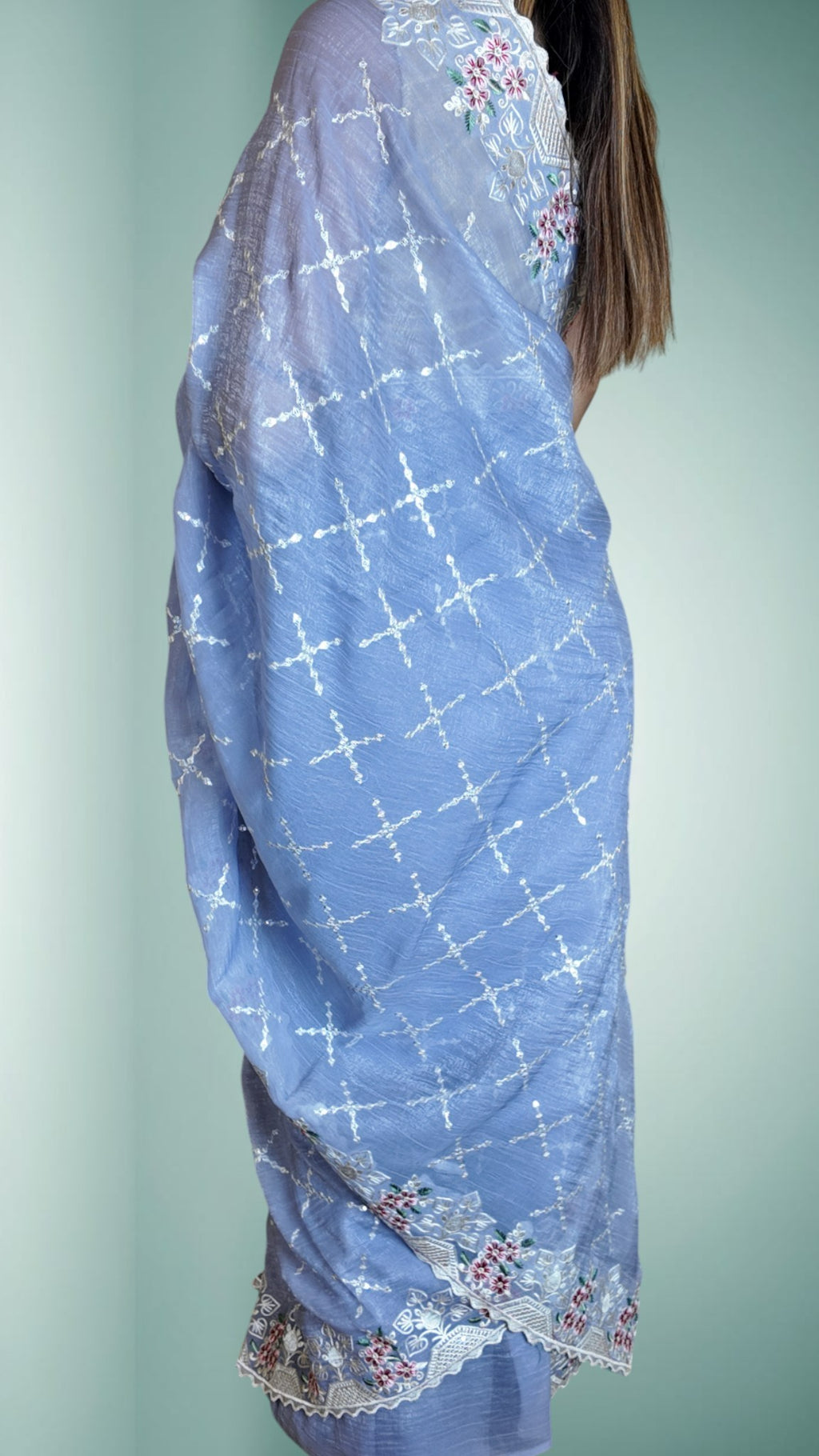 Azure Ethereal Elegance Bloom Saree